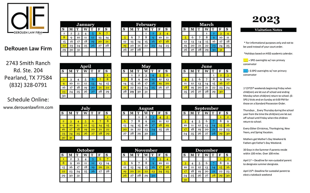 Standard & Expanded Possession Order Calendar in Texas (2023)